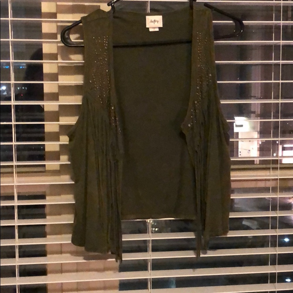 Daytrip Olive Green Tasseled Vest